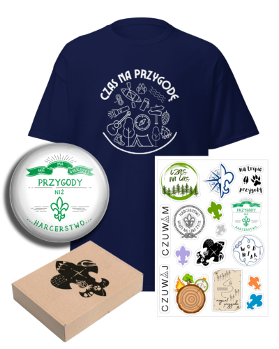 Przejdź do produktu zestaw prezentowy harcerski  - koszulka, naklejki, przypinka