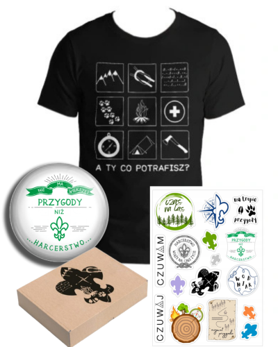 Przejdź do produktu zestaw prezentowy harcerski  - koszulka, naklejki, przypinka